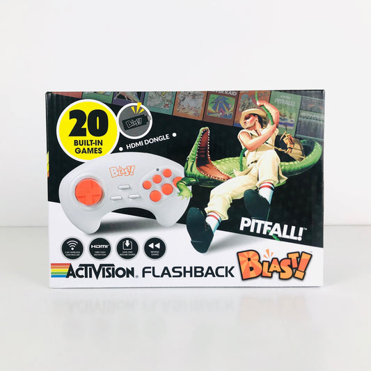 Front image of an Activision Flashback Blast wireless controller featuring the character from the game Pitfall swinging on a vine.