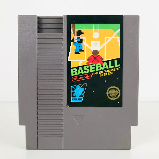Front image of a 1985 Nintendo NES Baseball video game cartridge.