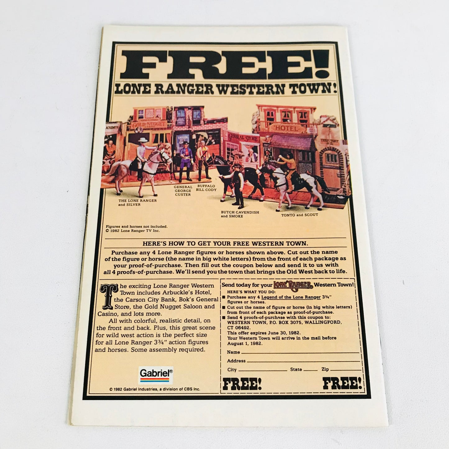 Back cover image of a Star Wars comic book featuring a mail away order form for a free Lone Ranger Western Town diorama.