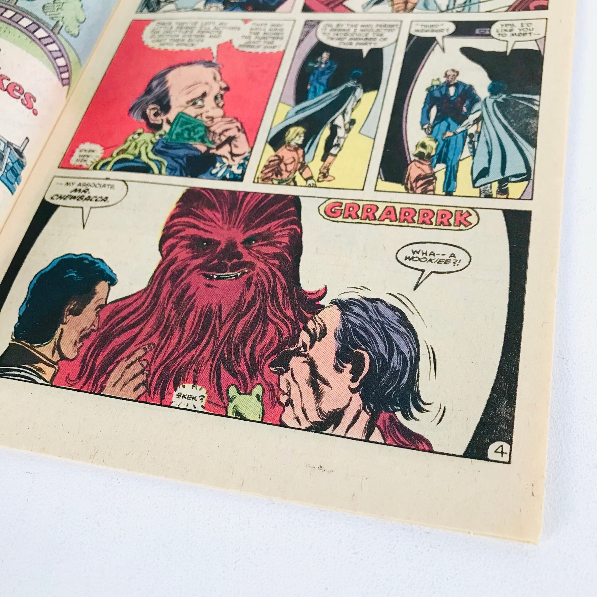 A comic book panel with Chewbacca making a sound spelled out as "GRRARRRK".