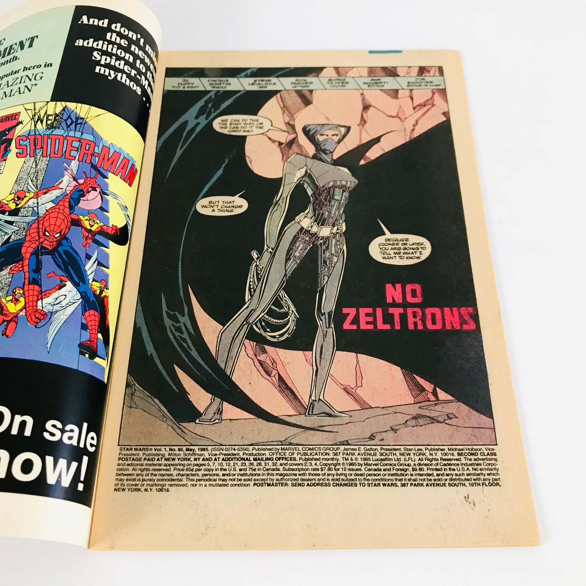 Title page from a 1980s Star Wars comic book showing Dark Lady Lumiya with the text "No Zeltrons".