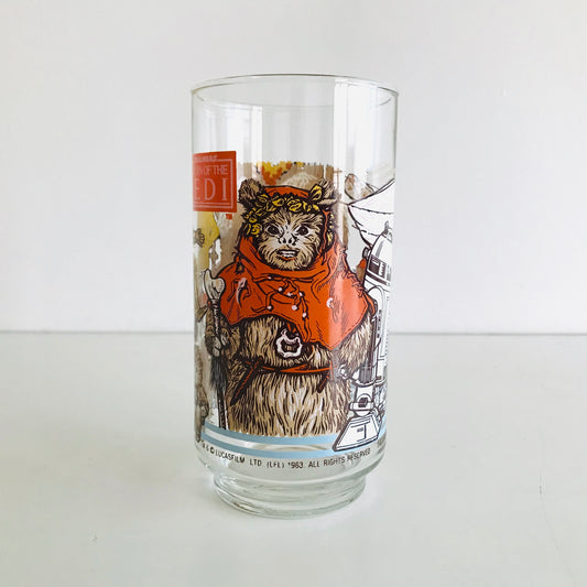 Animated graphic of an Ewok on a vintage Star Wars glass