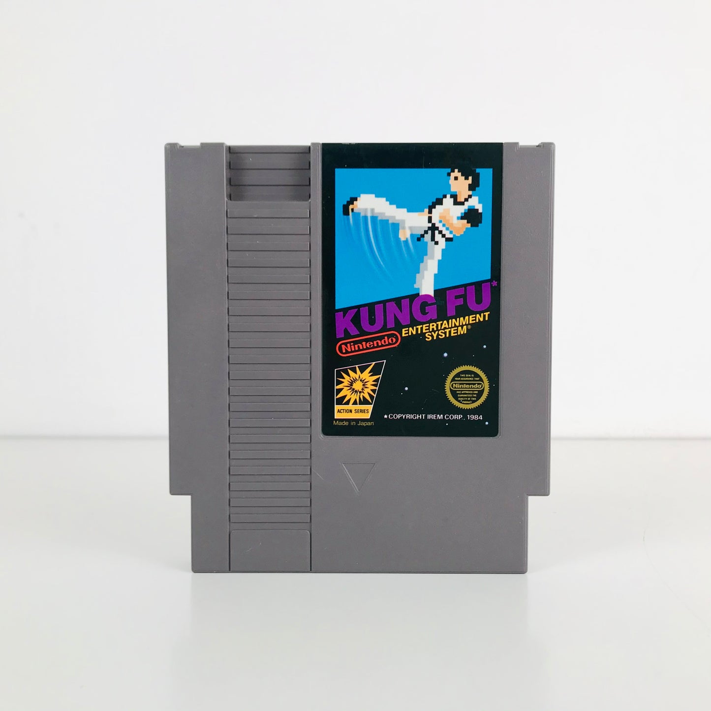 1985 Kung Fu video game cartridge displayed upright