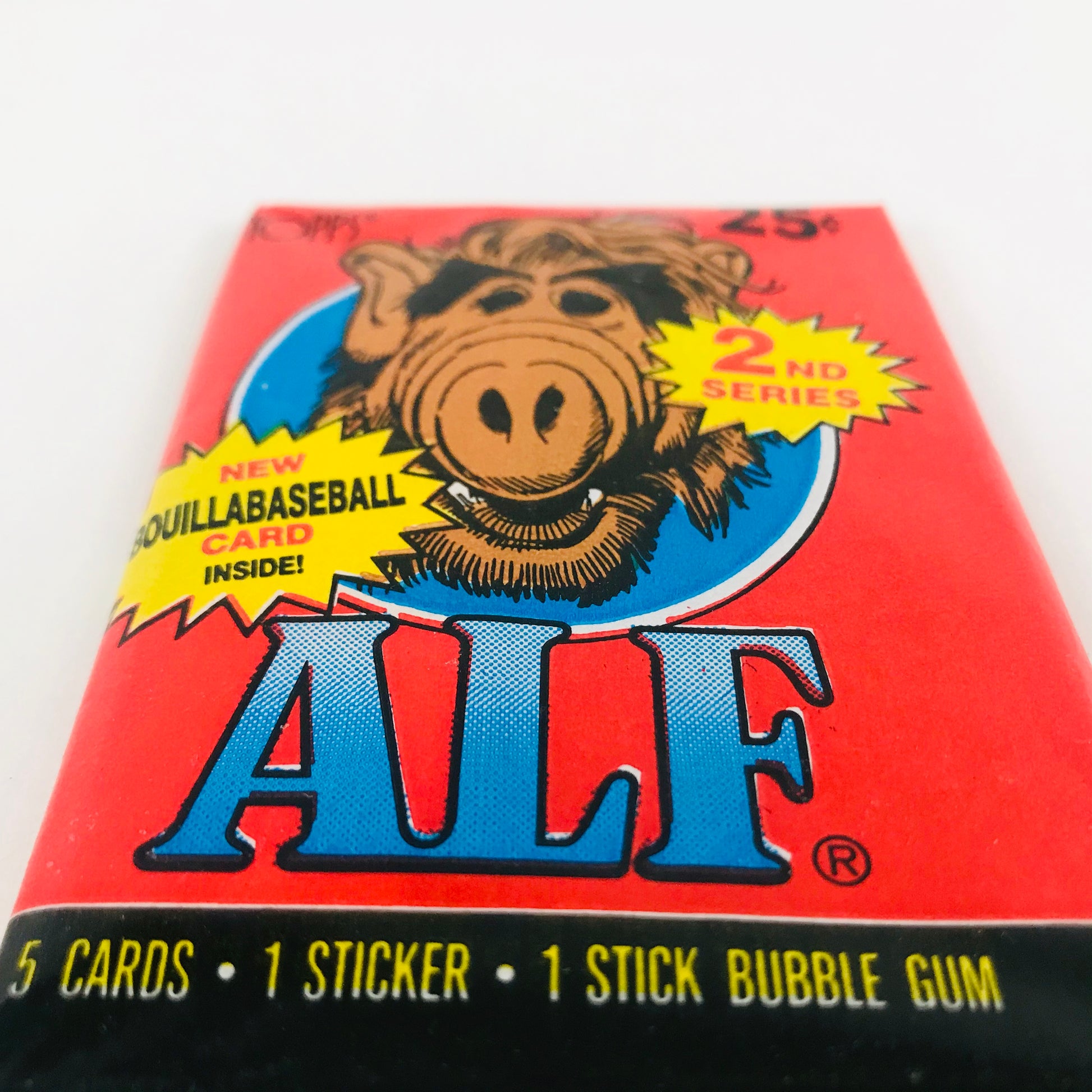 Close up look at brand new Alf bubblegum card pack.