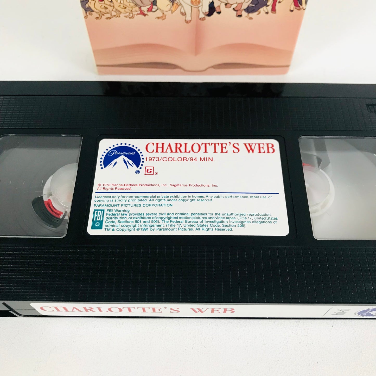 Front label of a vintage Charlotte's Web VHS tape.