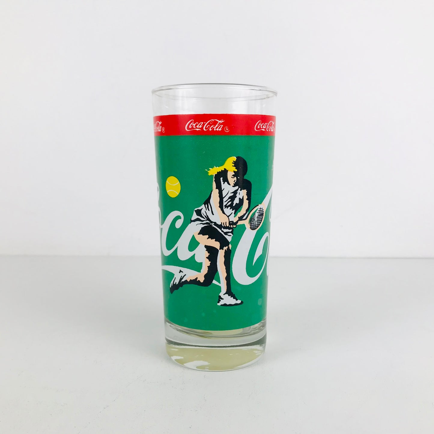 Coca Cola Glass Tumbler 1980s Sports Themed Female Tennis Player