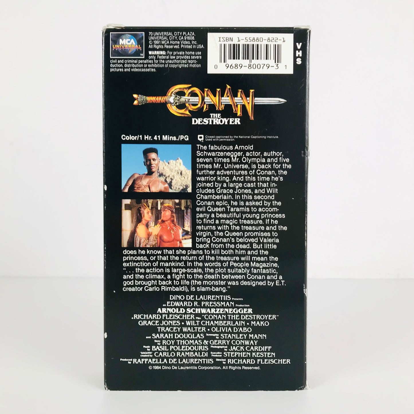 Back of the box for the 1984 sword and shield fantasy movie, "Conan The Destroyer".