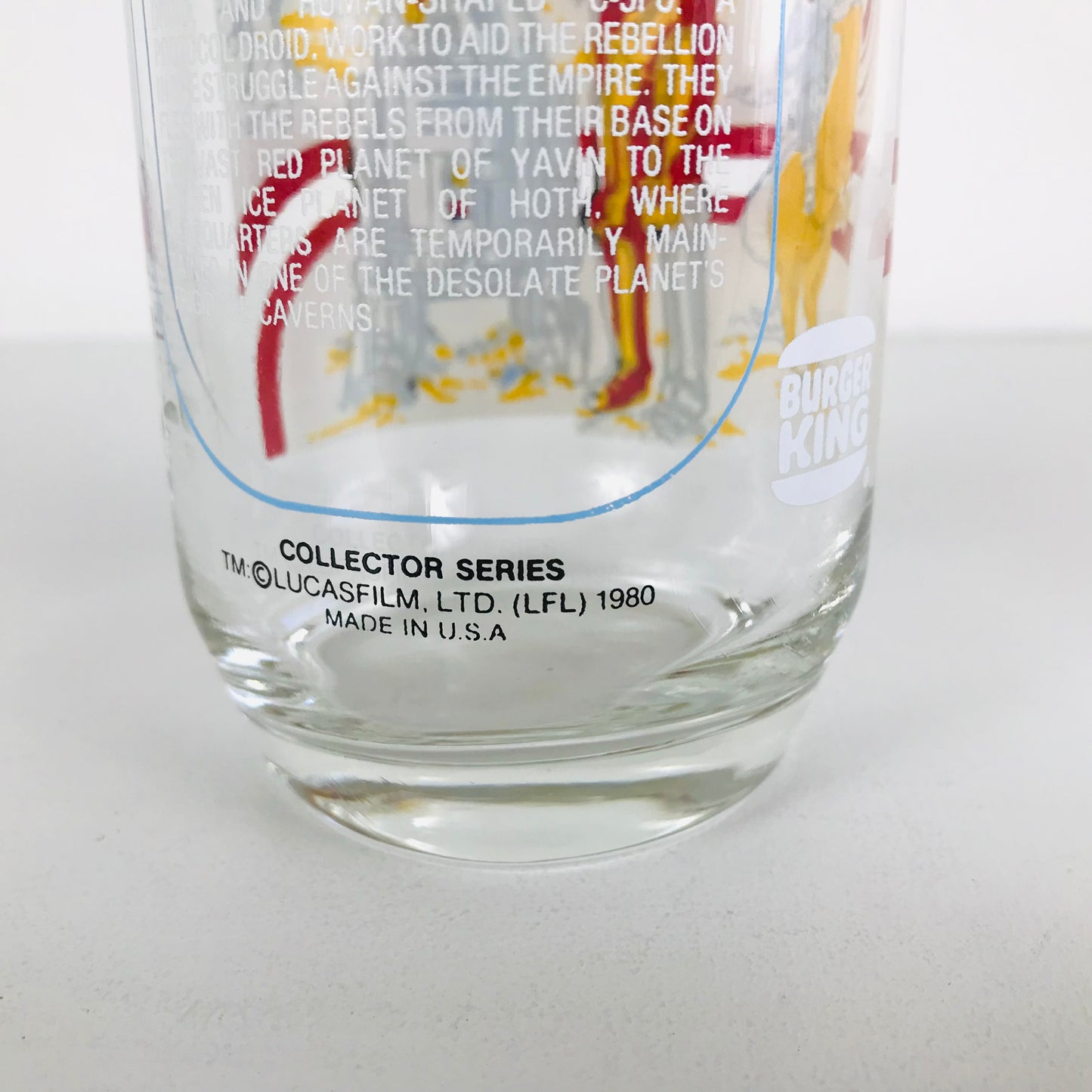 Empire Strikes Back Movie 1980 Burger King Promo Glass R2-D2 and C-3PO