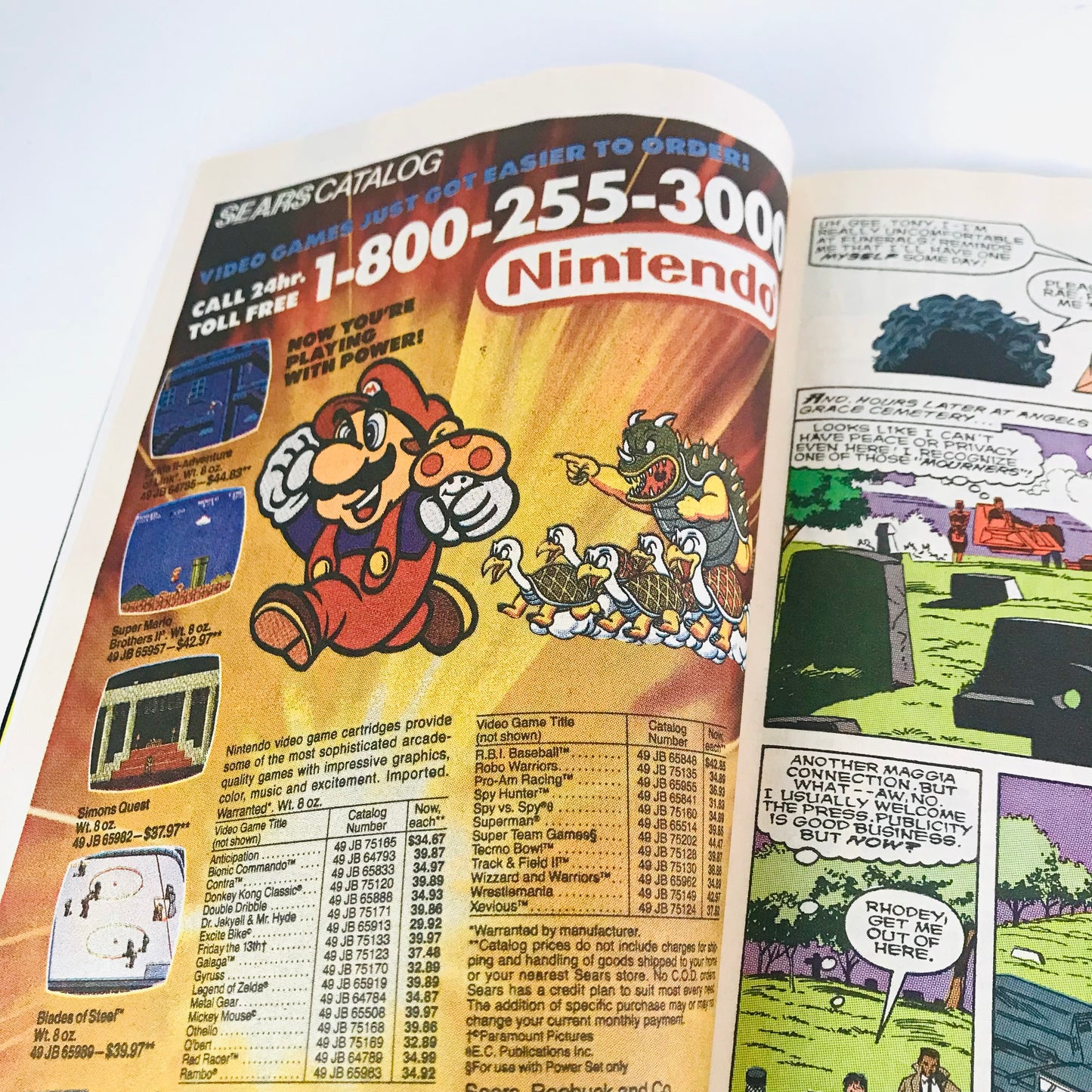 Inner page Marvel comic book ad for 1980s Nintendo video games with an image of Mario.