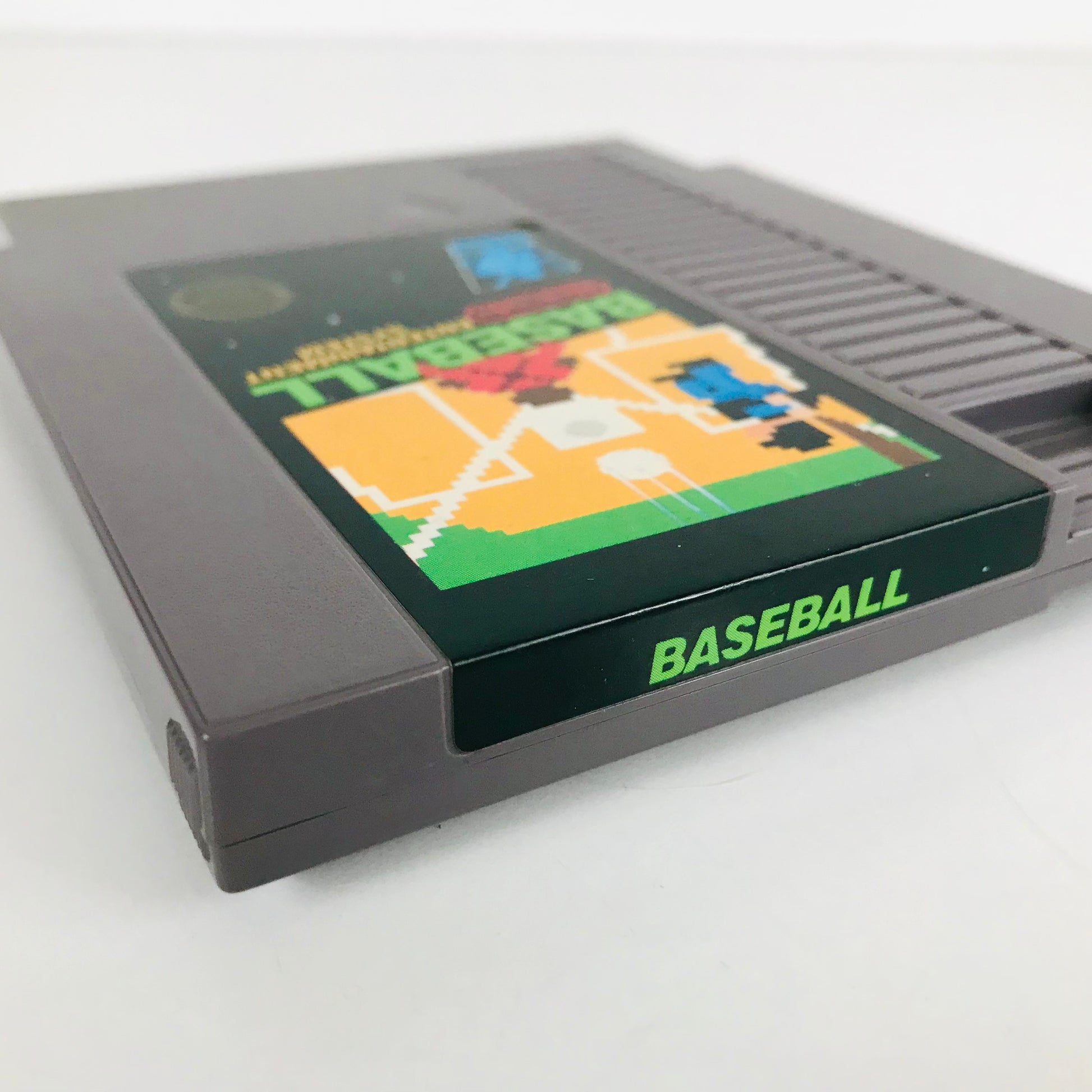 A zoomed in view of the label graphics for the 1985 Nintendo Sports Series 8-bit video game: "Baseball".