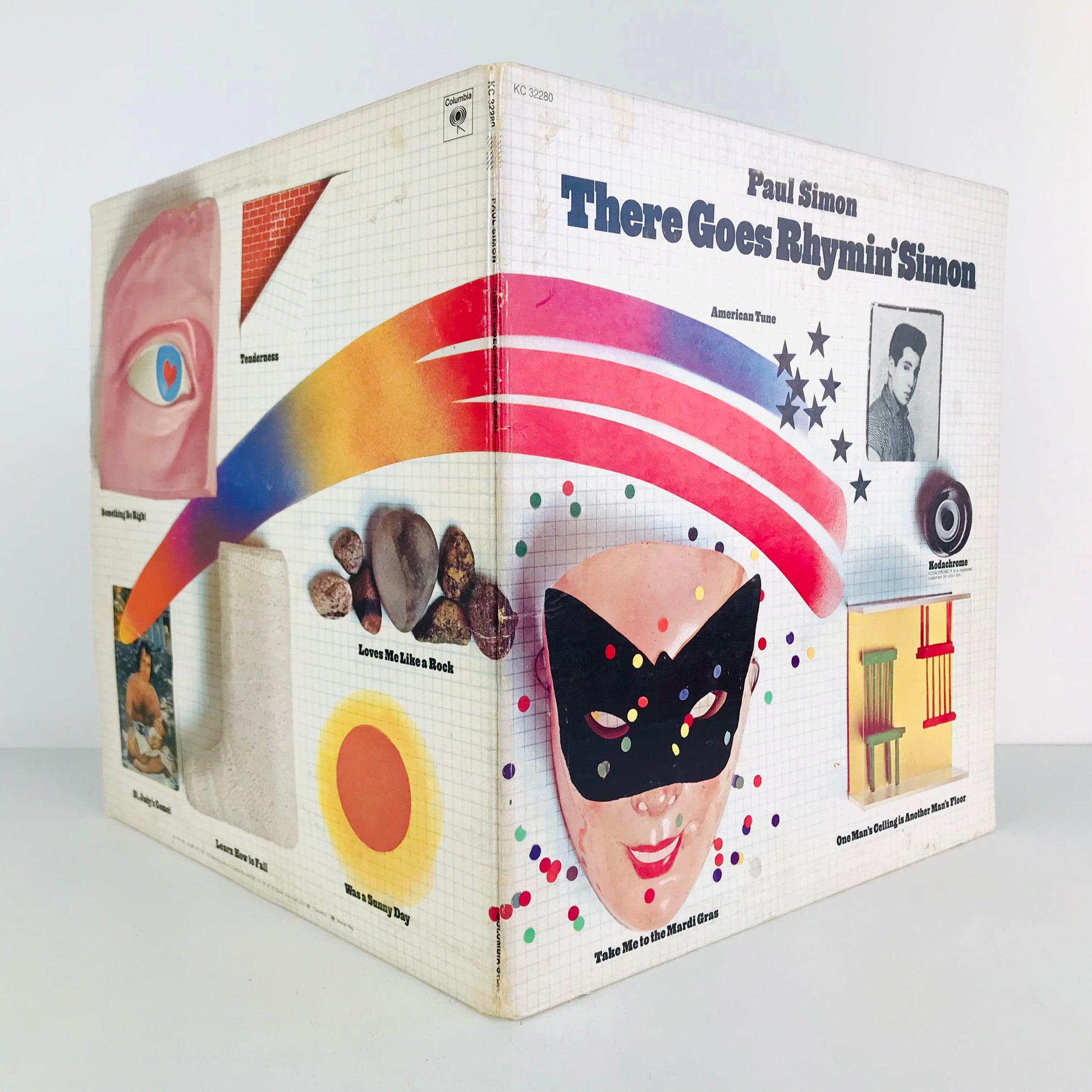 A colorful image showing the outside cover of Paul Simon's There Goes Rhymin' Simon album.