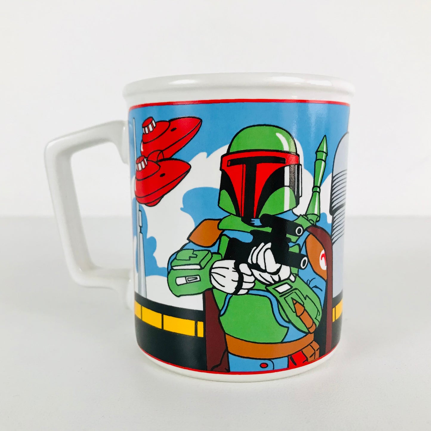 Up close and personal with Boba Fett on Cloud City. From the 1980s Sigma ceramic mugs series.