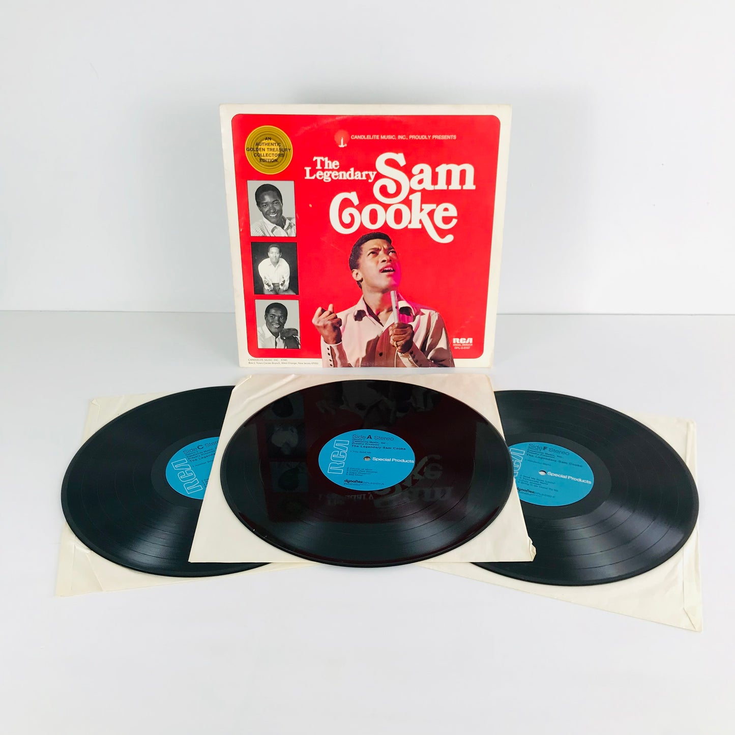 Front cover of The Legendary Sam Cooke Collector's Edition set showing all 3 included vinyl records.