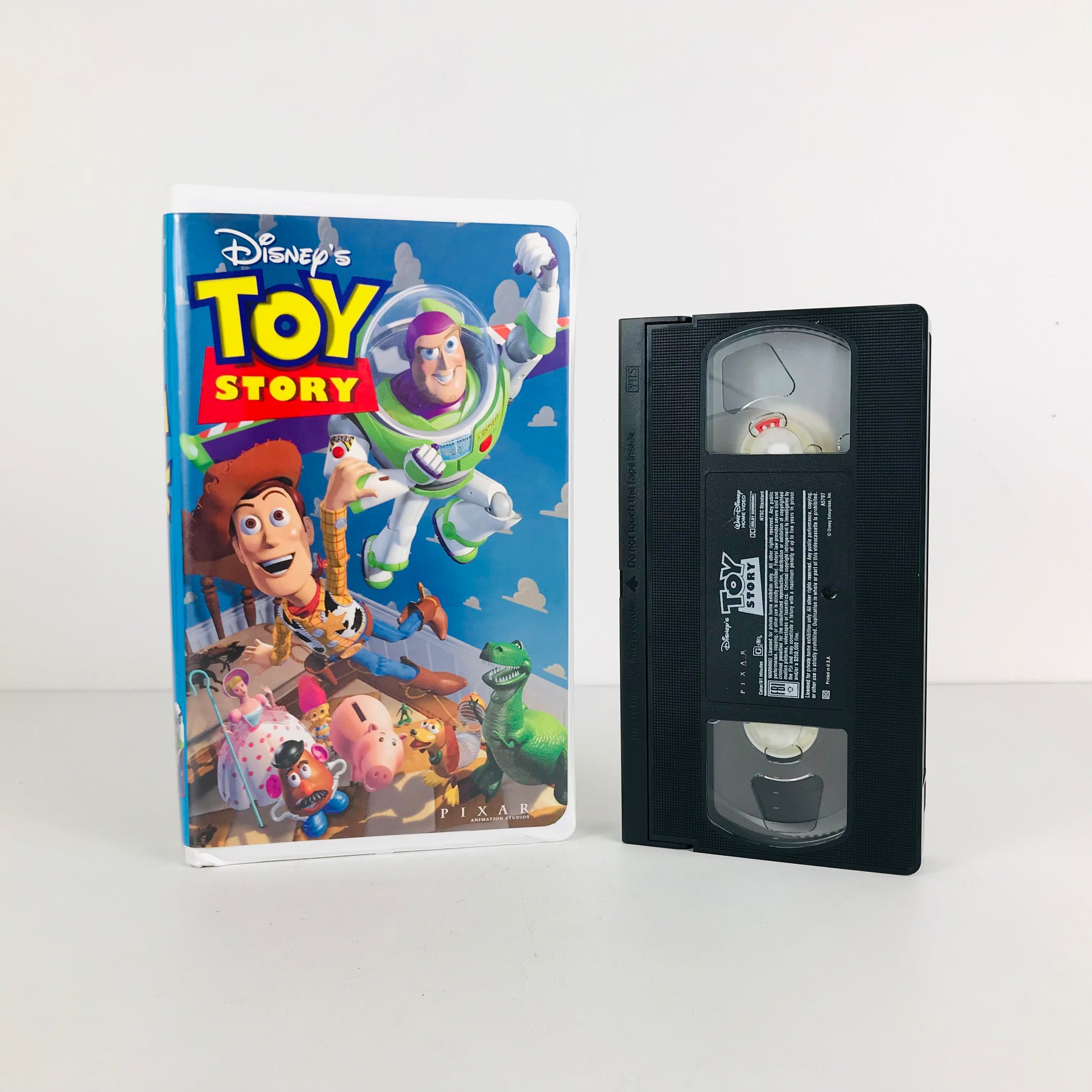 Clam shell case and VHS tape for the 1995 Walt Disney / Pixar movie, "Toy Story".