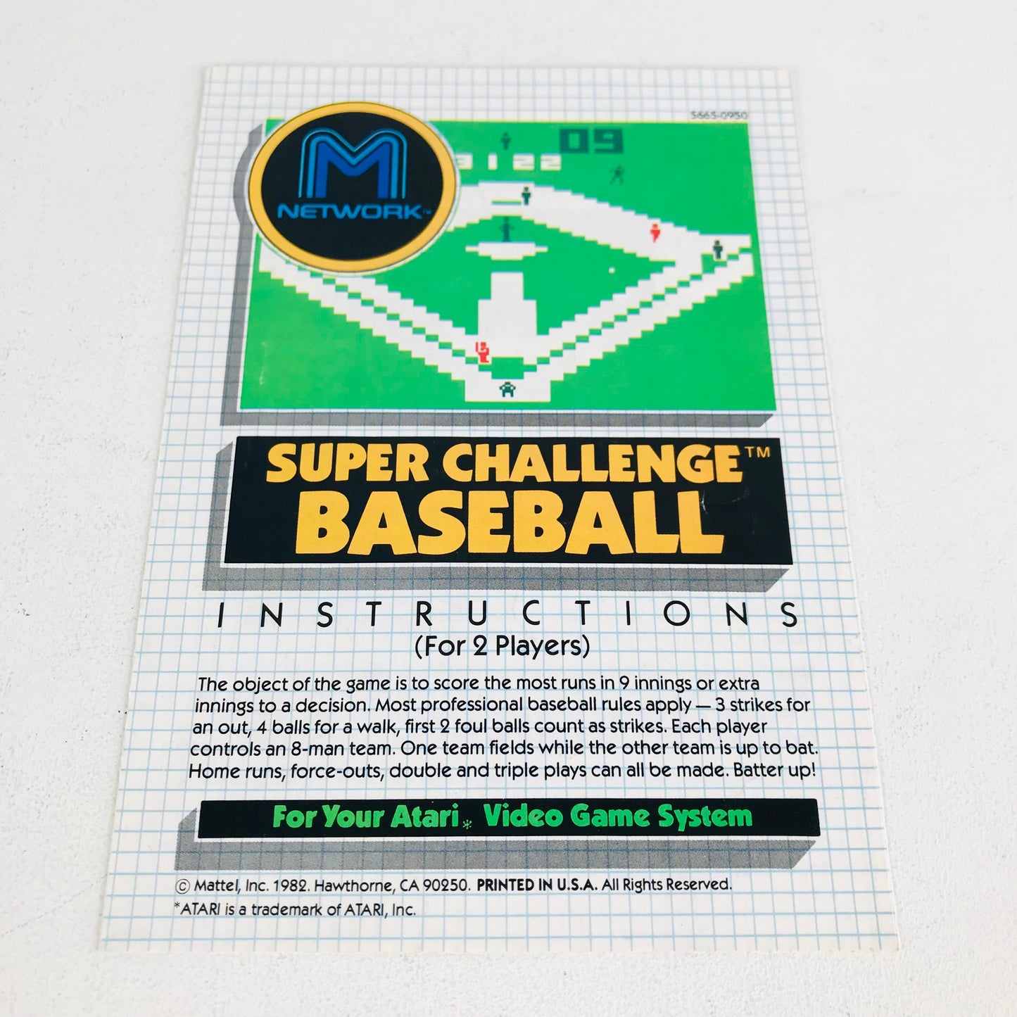 Atari 2600 Video Game 1982 Super Challenge Baseball with Instruction Booklet