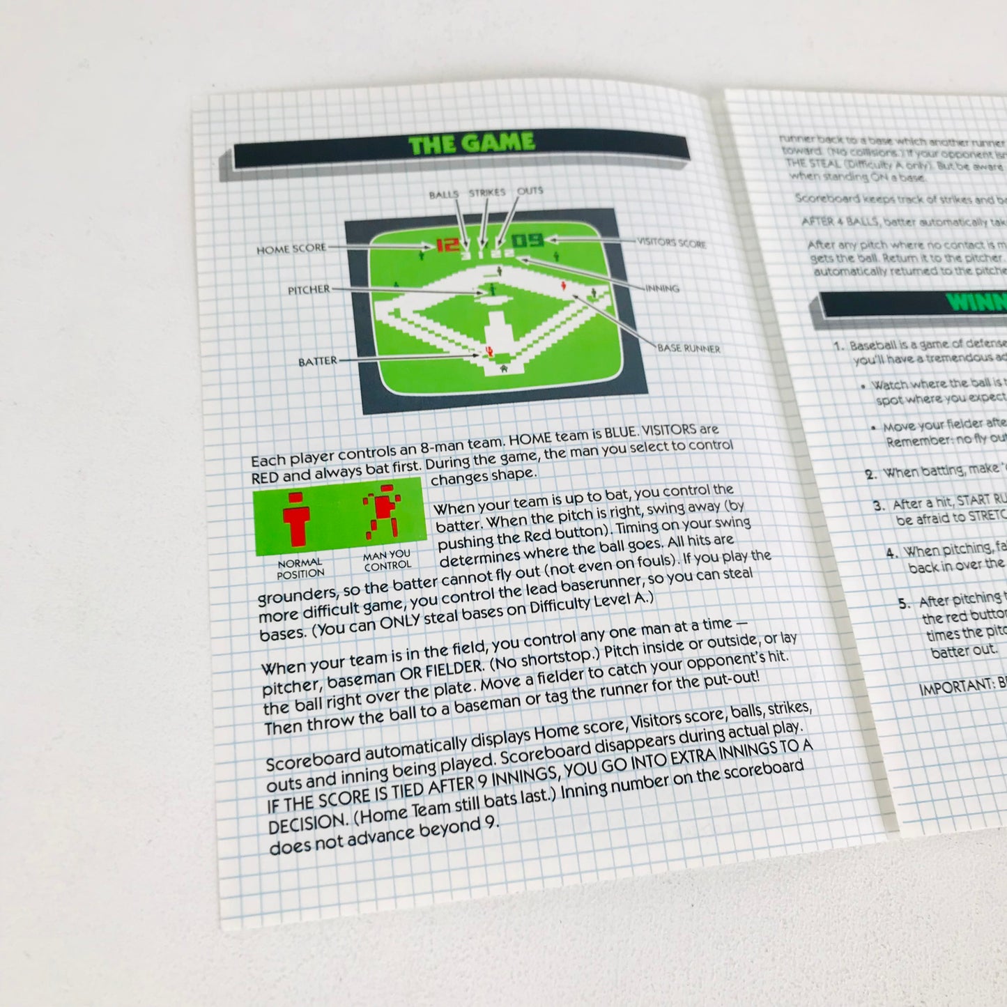 Inside page of an Atari 2600 instruction booklet for Super Challenge Baseball showing a layout of the game